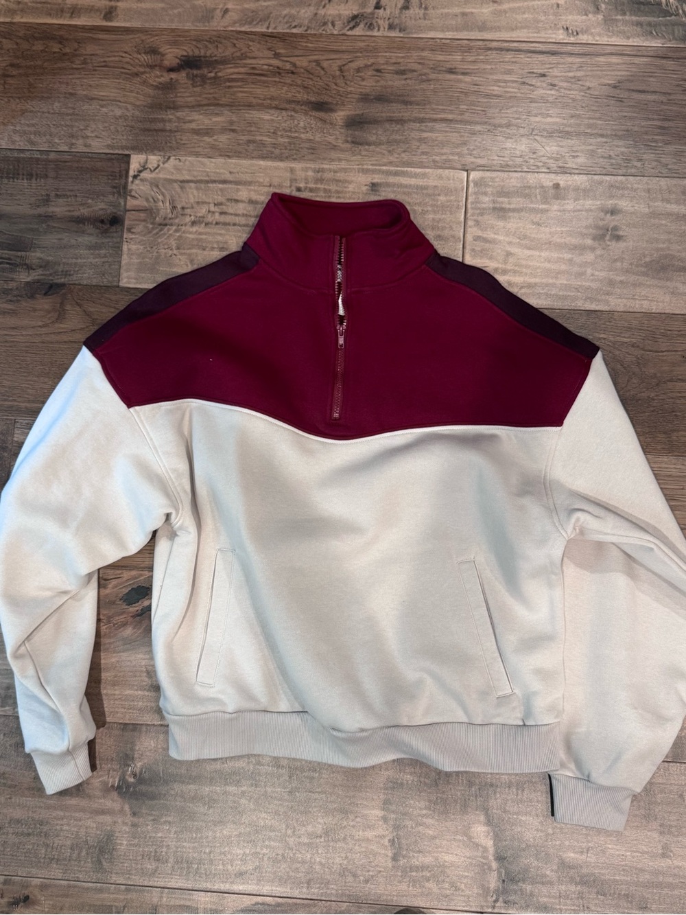 Women’s Half-Zip Colorblock Pullover Sweater - Cream and Burgundy